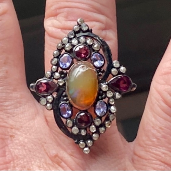 NWOT 5.50 CTW STUNNING NATURAL OPAL , TANZANITE, RUBY AND GENUINE DIAMONDS RING - Picture 11 of 13